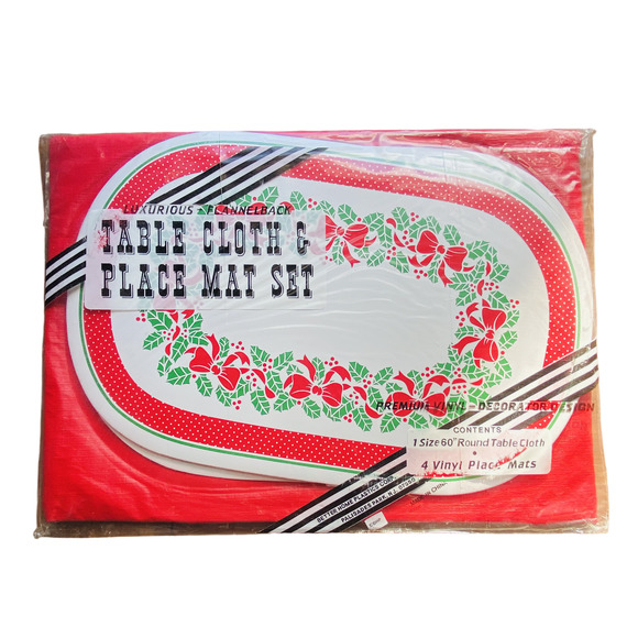 Vintage Christmas Red Table Cloth & Placemat Set
